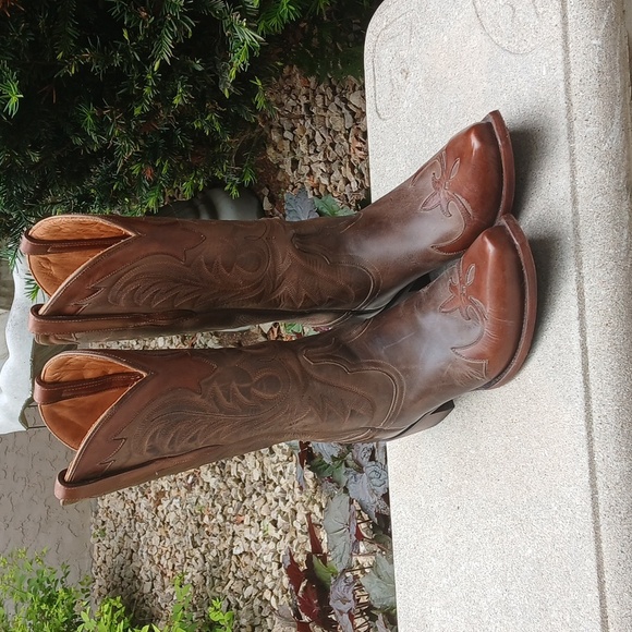 Lucchese Brown Cowboy Boots with Decorative Stitching Size 9.5 - Picture 4 of 16